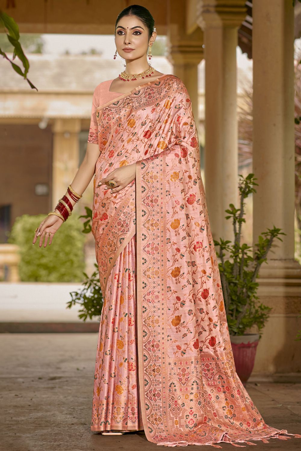 Blush Peach Silk Woven Work Saree