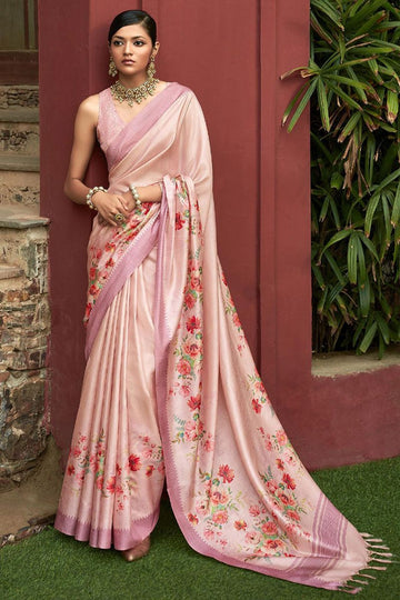 Blush Pink Art Silk Printed Saree for Party