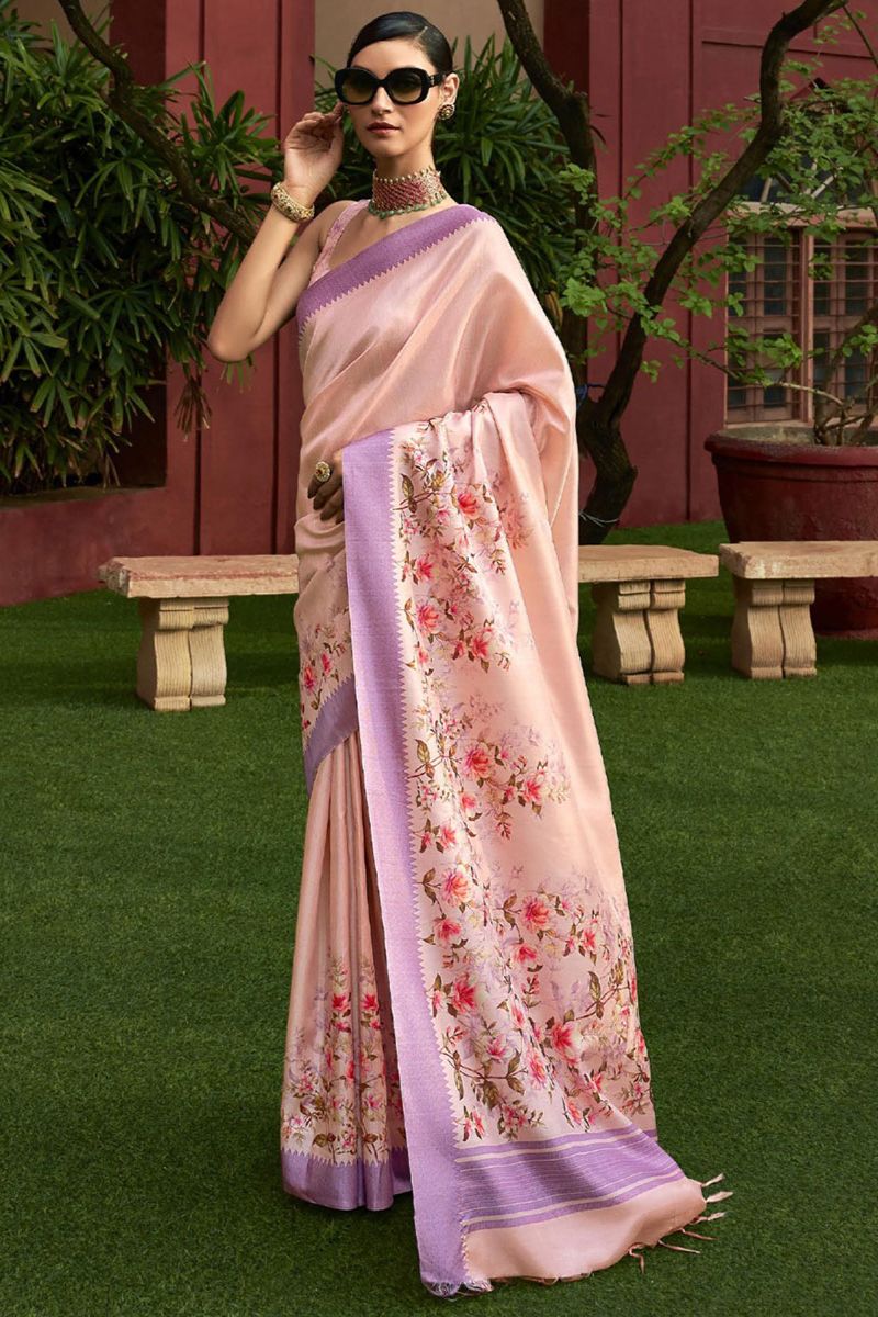 Blush Pink Art Silk Printed Saree for Party