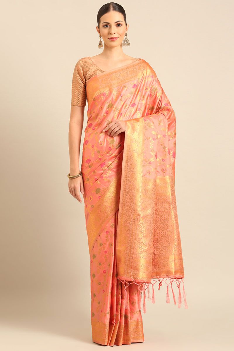 Blush Pink Woven Banarasi Silk Saree