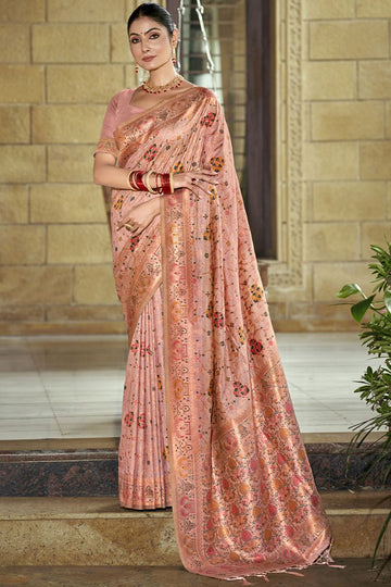 Blush Pink Woven Silk Saree for Wedding