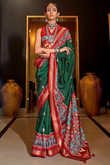 Bottle Green Patola Silk Saree for Ceremonial