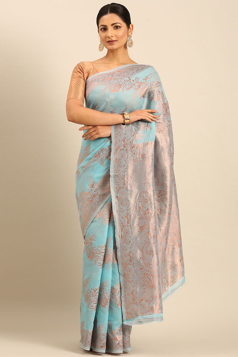 Breeze Blue Jacquard Work Cotton Saree