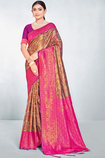 Bronze Brown Silk Zari Weaving Saree