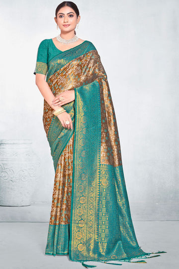 Bronze Brown Silk Zari Weaving Saree