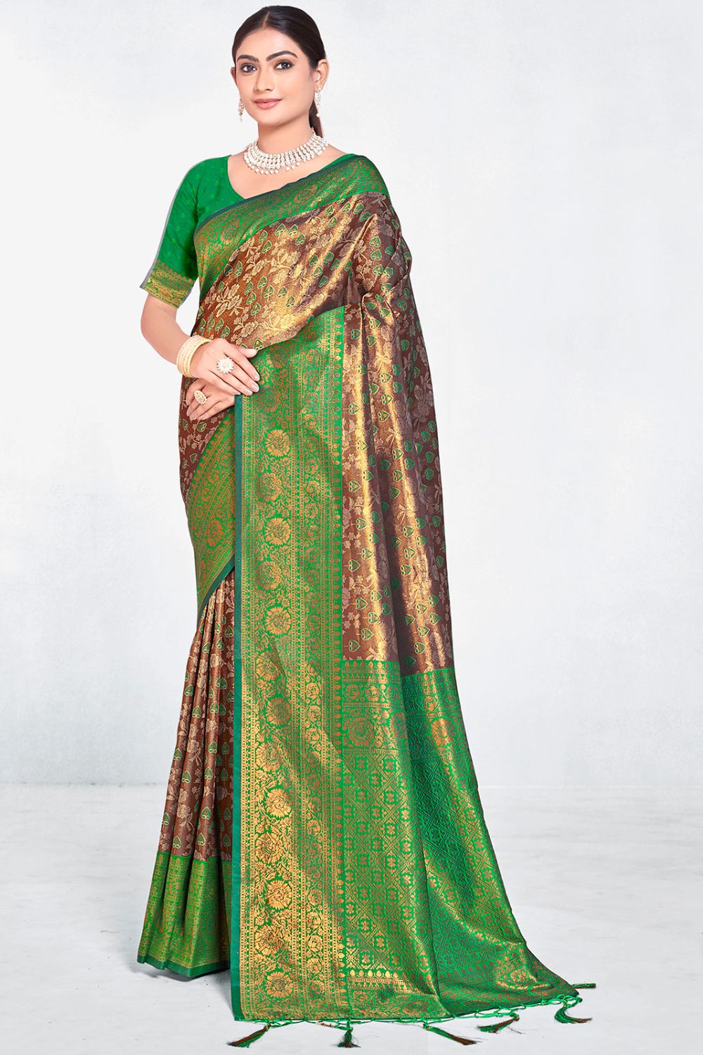 Bronze Brown Zari Woven Silk Saree