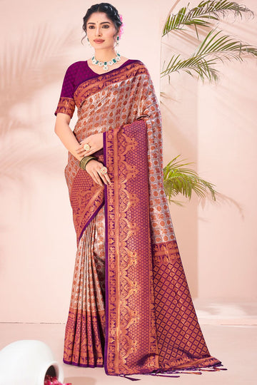 Bronze Grey Silk Zari Weaving Saree