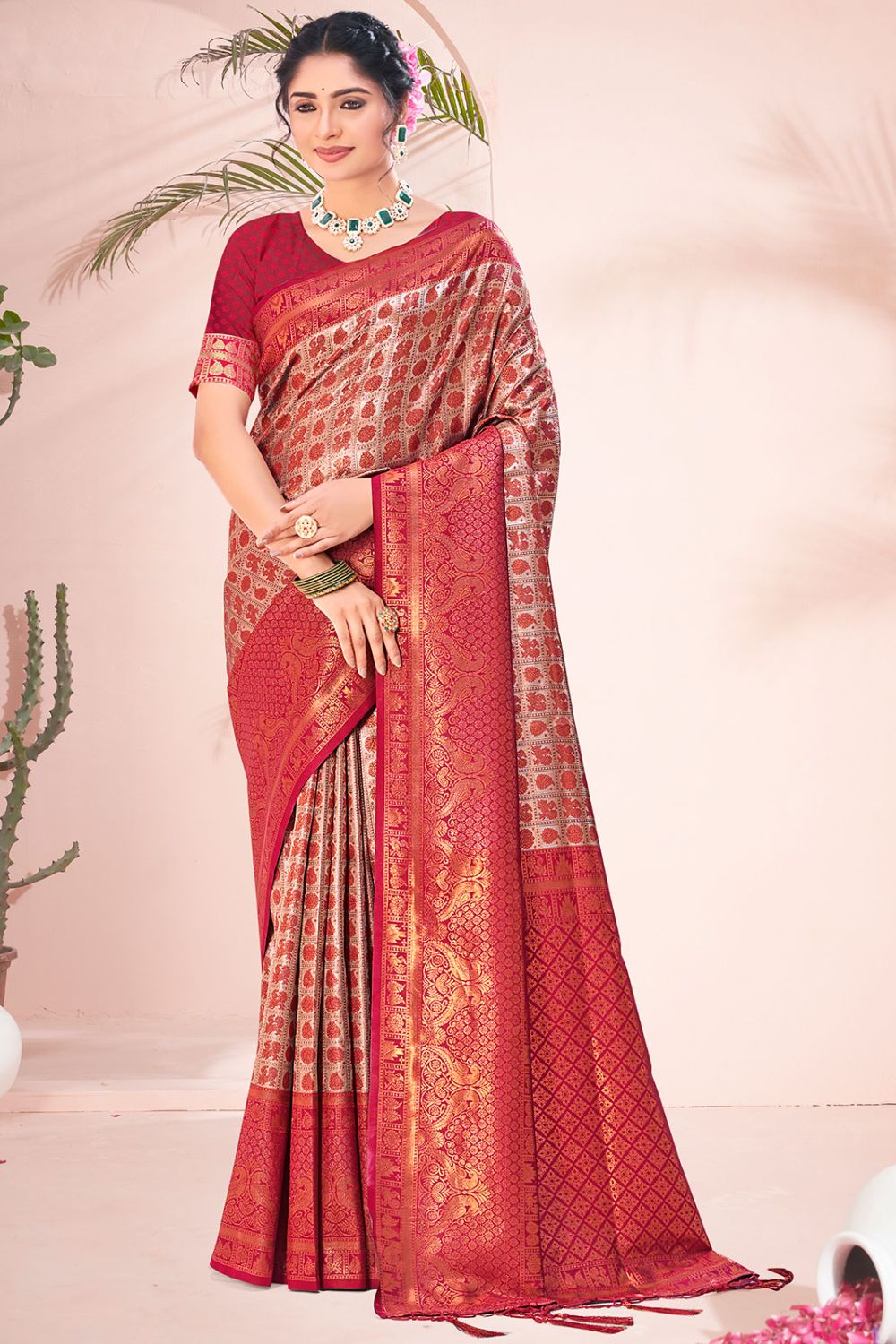 Bronze Grey Zari Woven Silk Saree