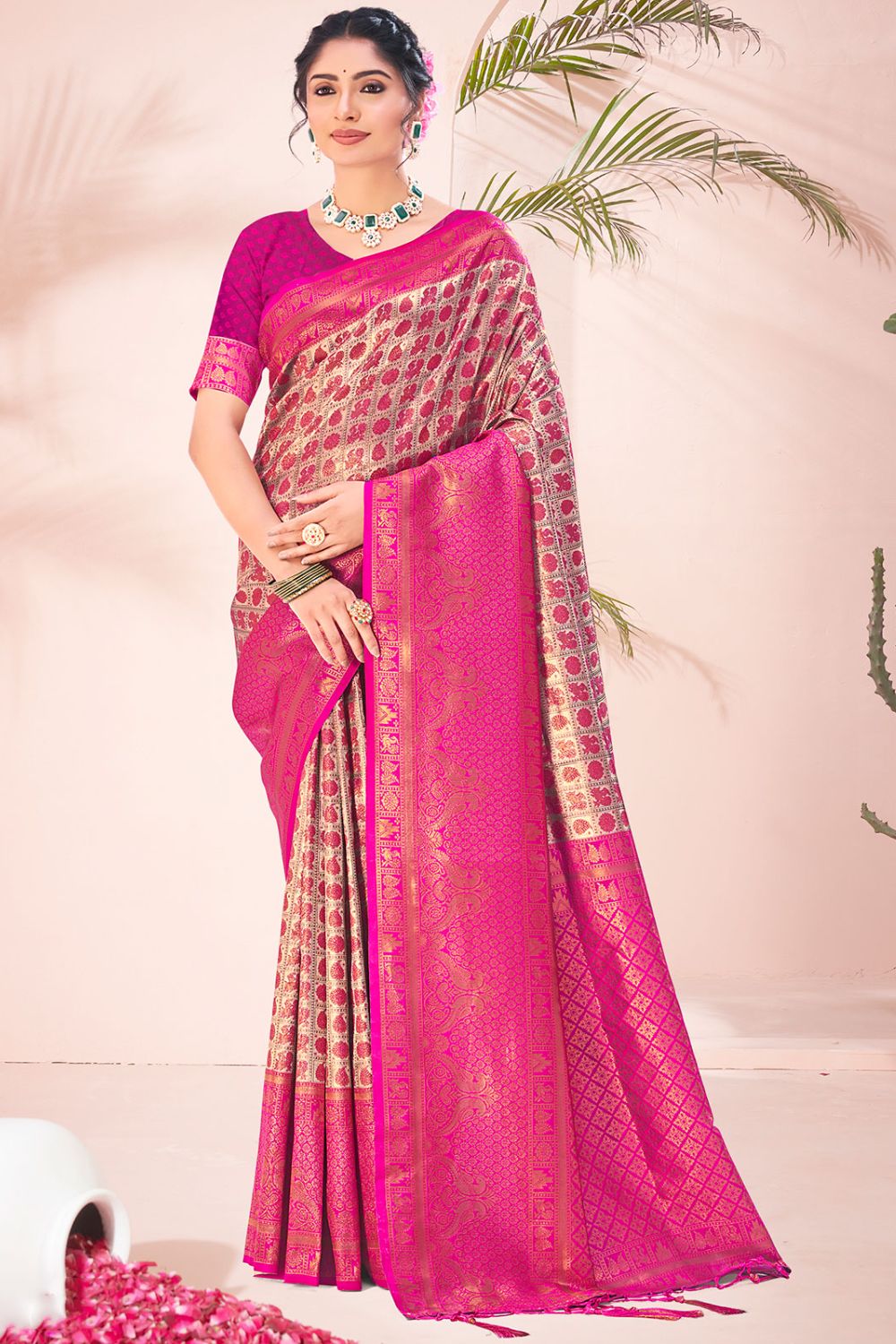 Bronze Grey Zari Woven Silk Saree