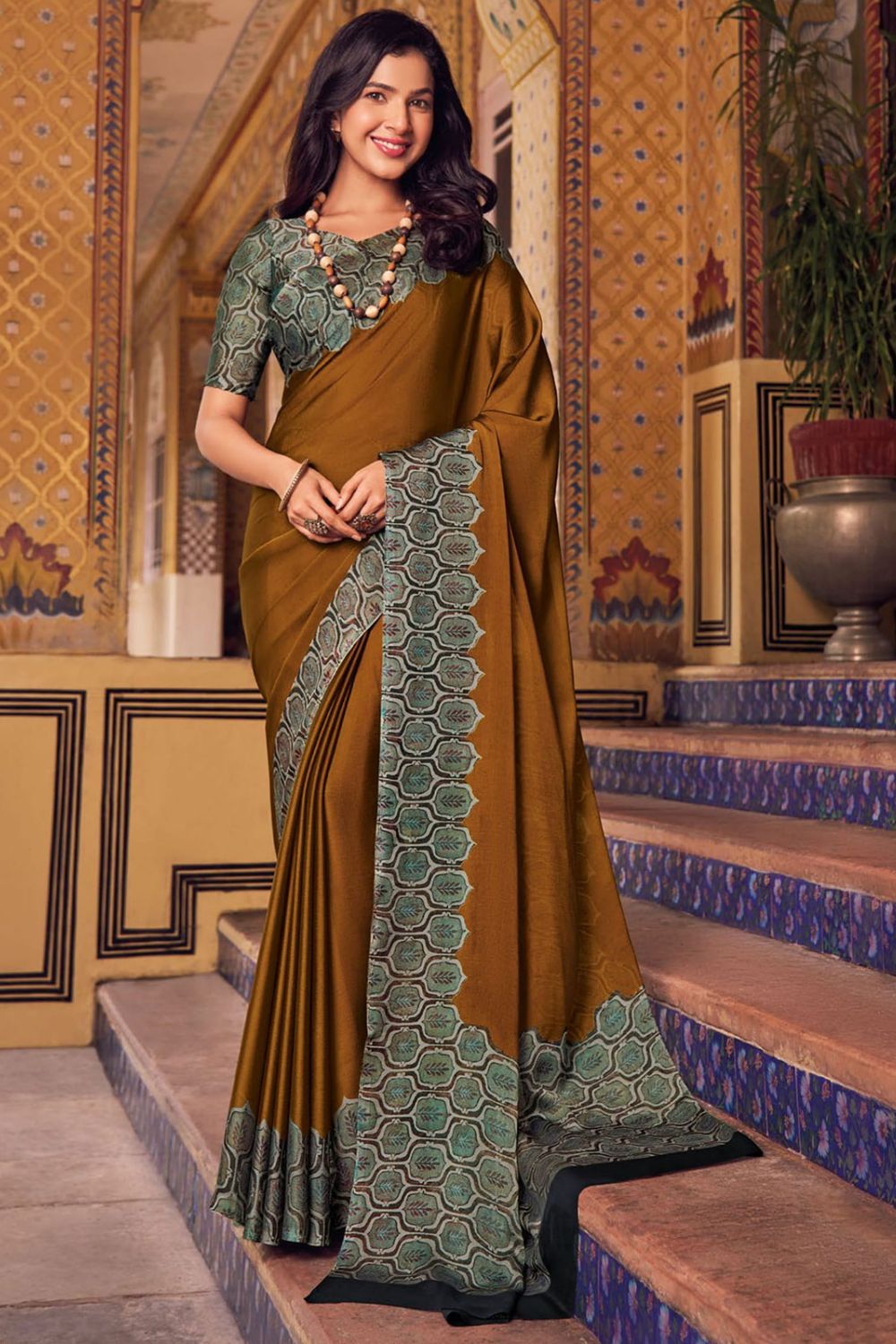 Bronze Printed Chiffon Saree