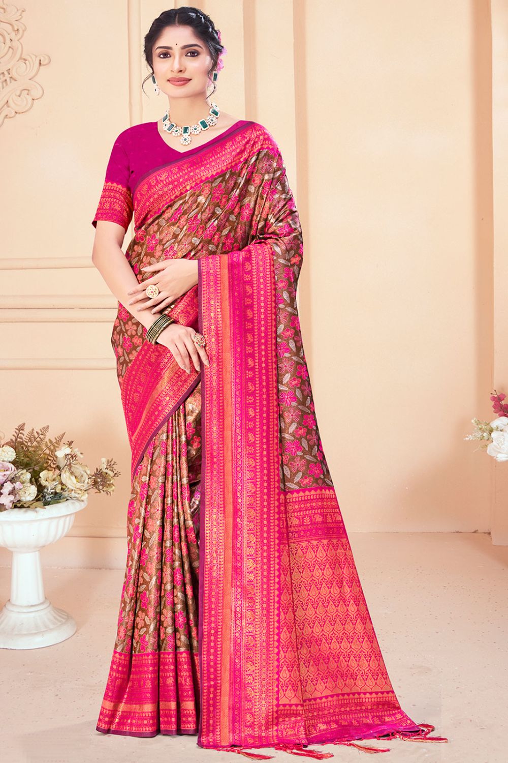 Bronze Zari Woven Silk Saree