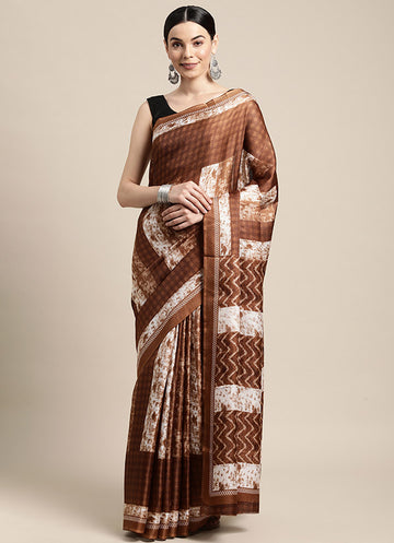 Brown Casual Wear Printed Kota Cotton Saree