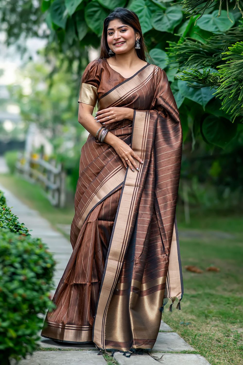 Brown Raw Silk Zari Woven for Party