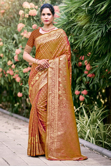 Brown Zari Weaving Work Silk Saree