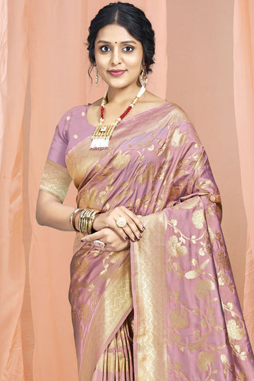 Old Rose Pink Weaving Work Silk Saree