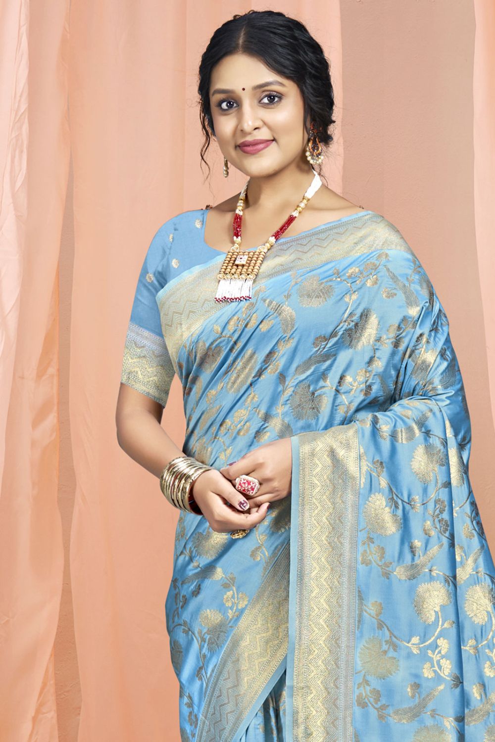 Sky Blue Silk Woven Work Saree