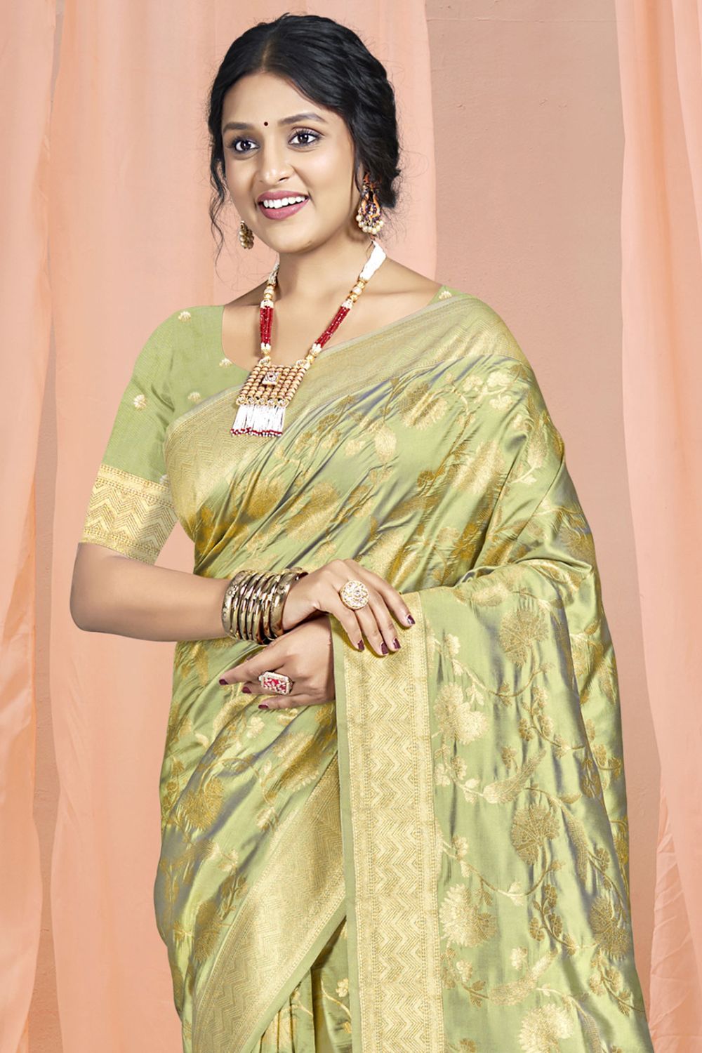 Pastel Green Silk Woven Work Saree