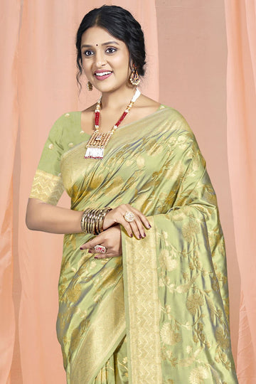 Pastel Green Weaving Work Silk Saree