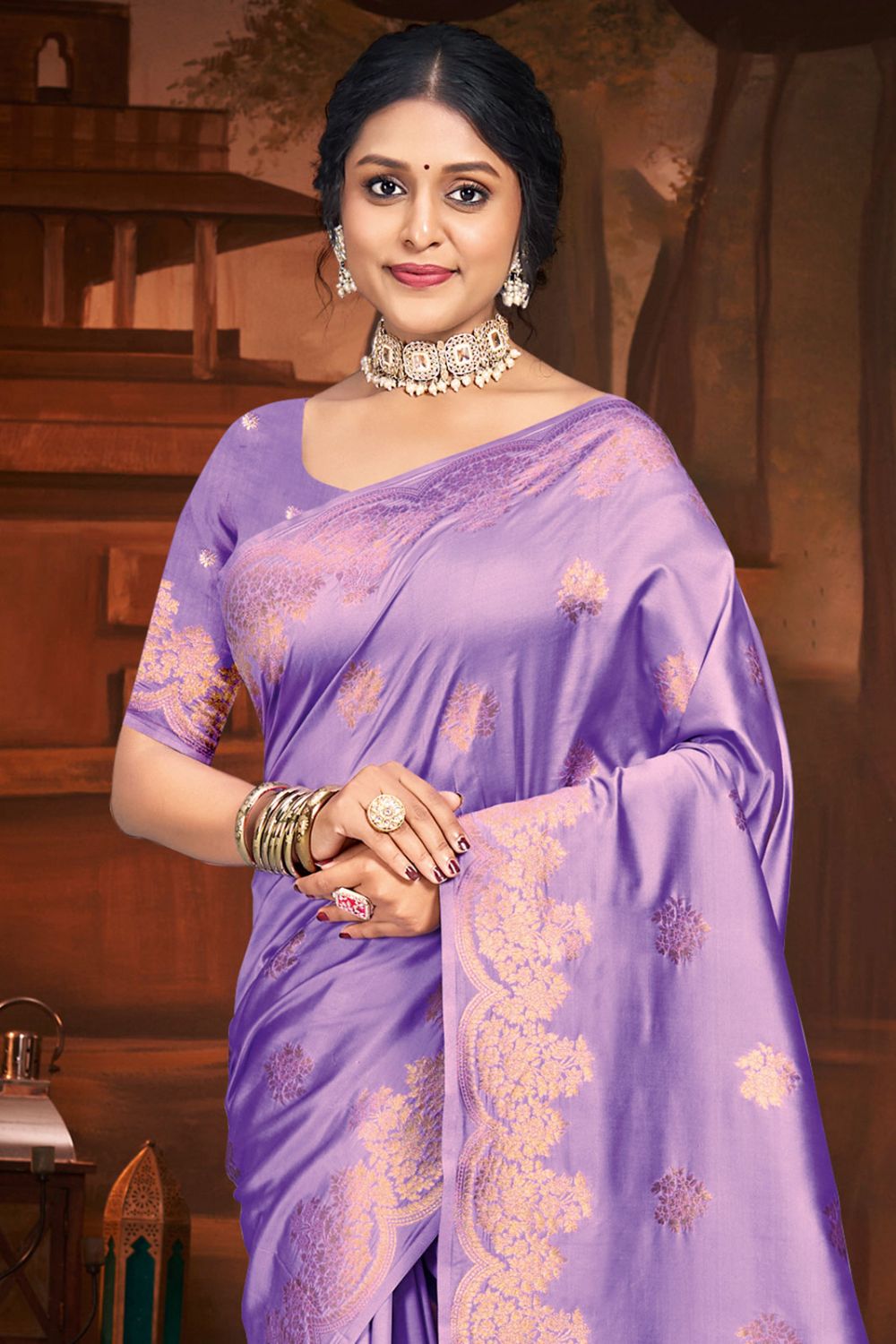 Purple Silk Woven Work Saree