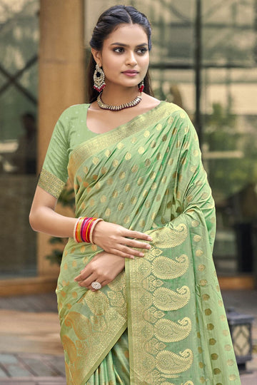 Pista Green Weaving Work Silk Saree