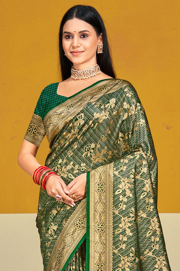 Green Woven Satin Silk Saree