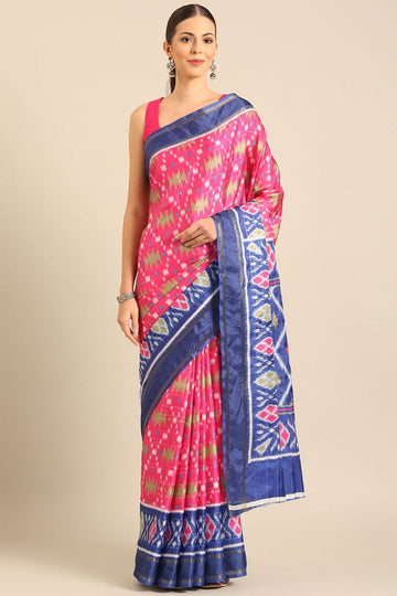 Bubblegum Pink Cotton Patola Print Saree