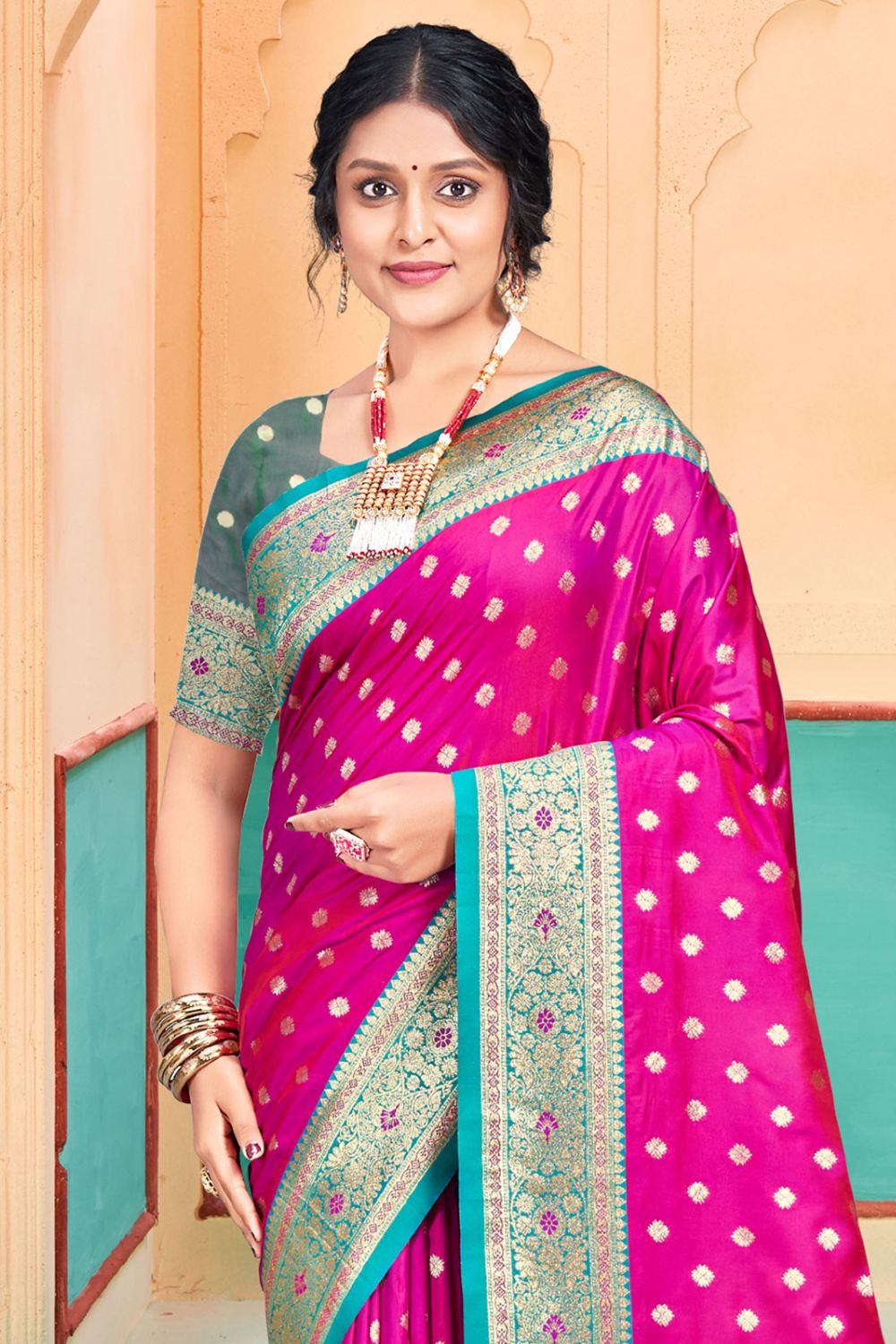 Rani Pink Silk Woven Work Saree