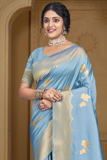 Sky Blue Weaving Work Silk Saree