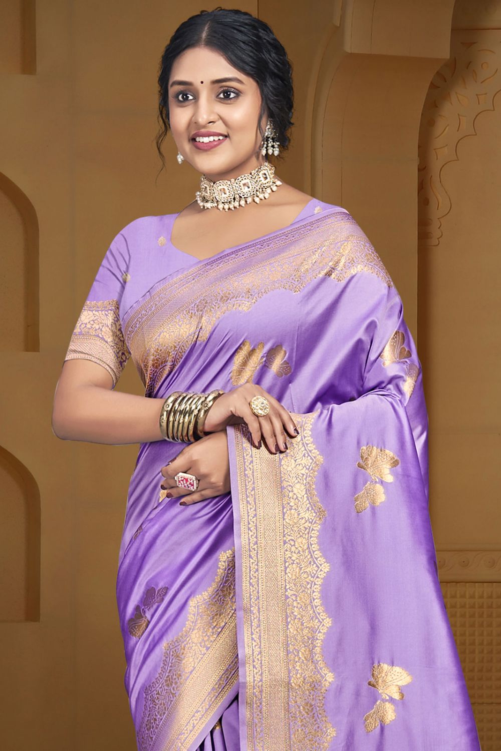 Purple Silk Woven Work Saree