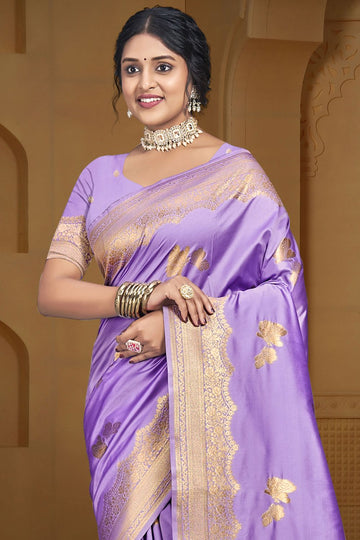 Purple Weaving Work Silk Saree