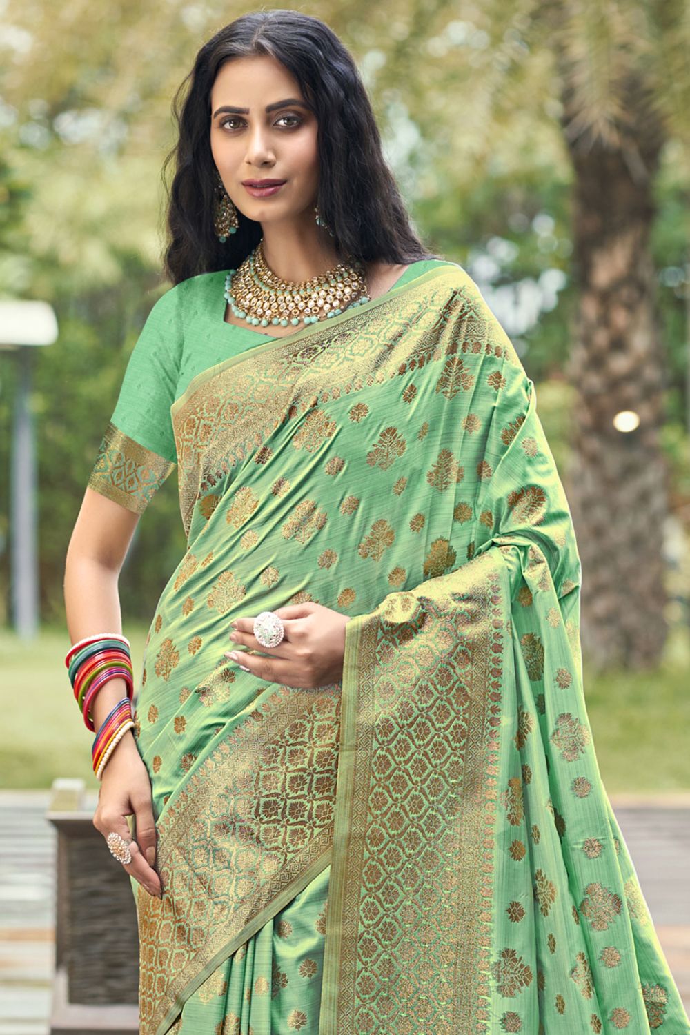 Sea Green Silk Woven Work Saree