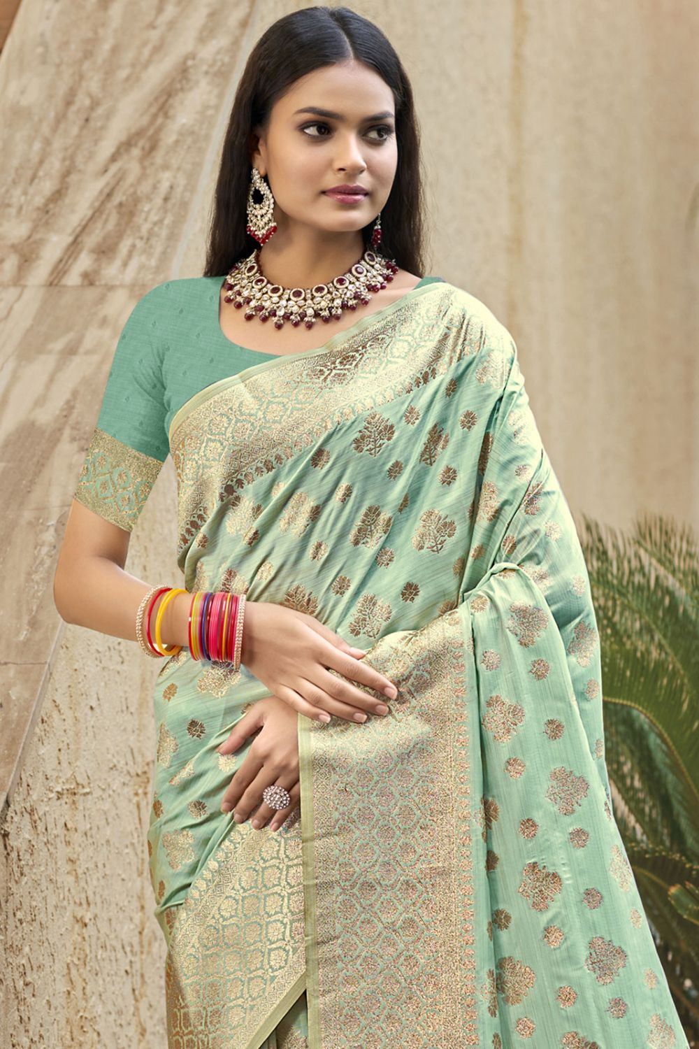 Mint Green Silk Woven Work Saree