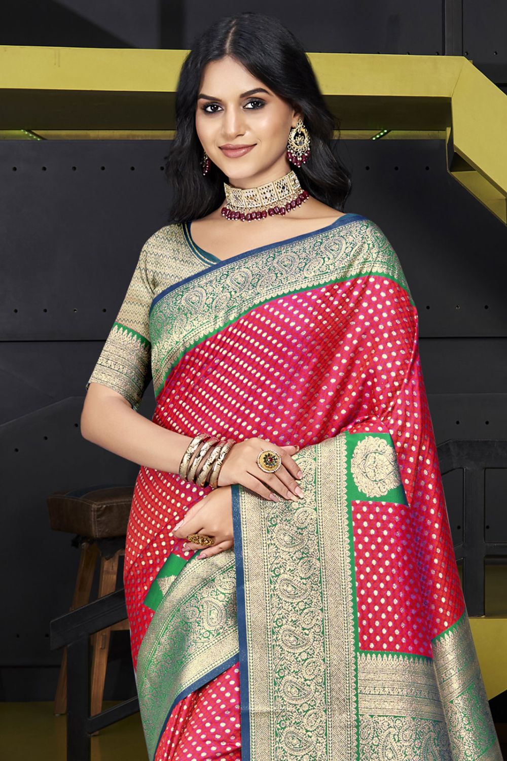 Red Silk Woven Work Saree