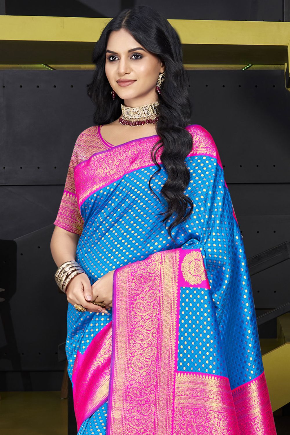 Azure Blue Silk Woven Work Saree