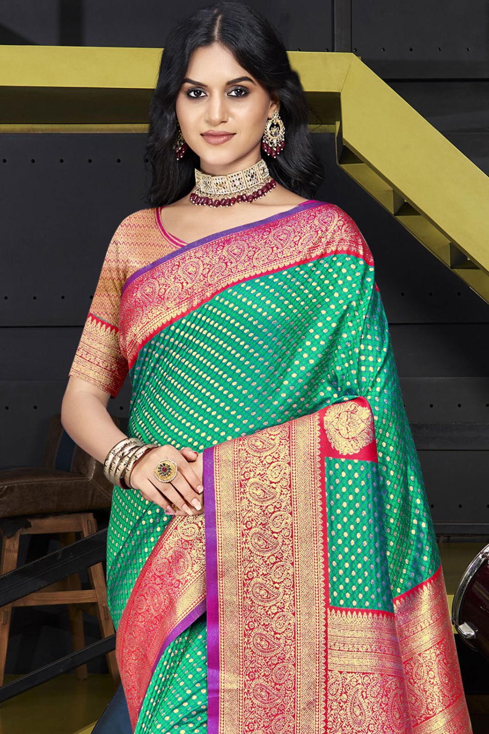 Sea Green Silk Woven Work Saree