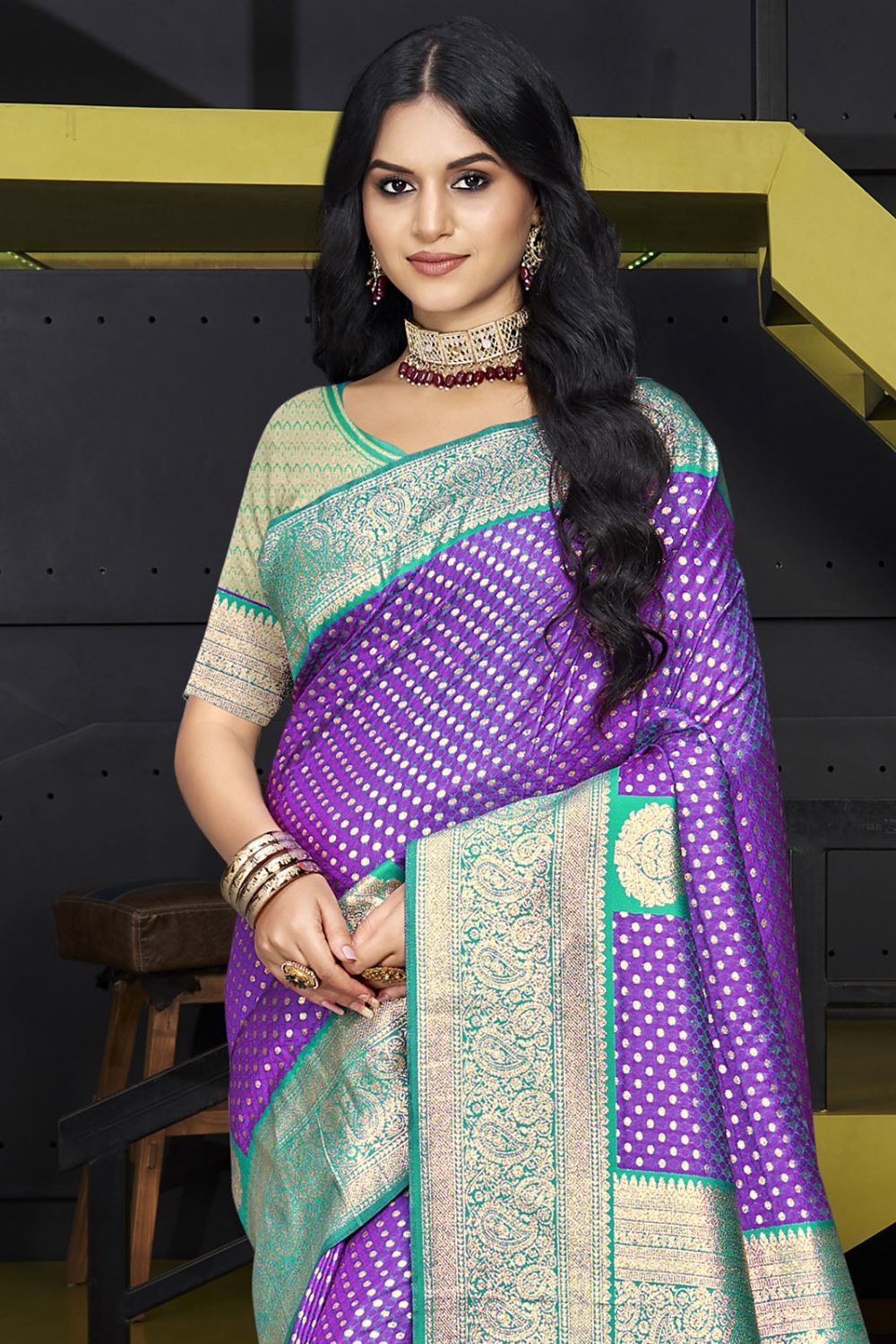 Purple Silk Woven Work Saree