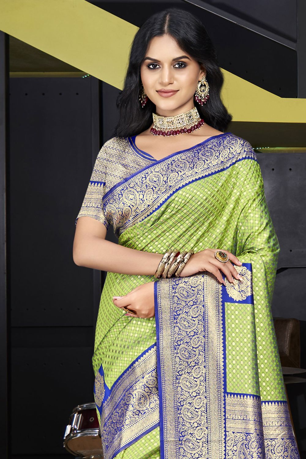 Pista Green Silk Woven Work Saree