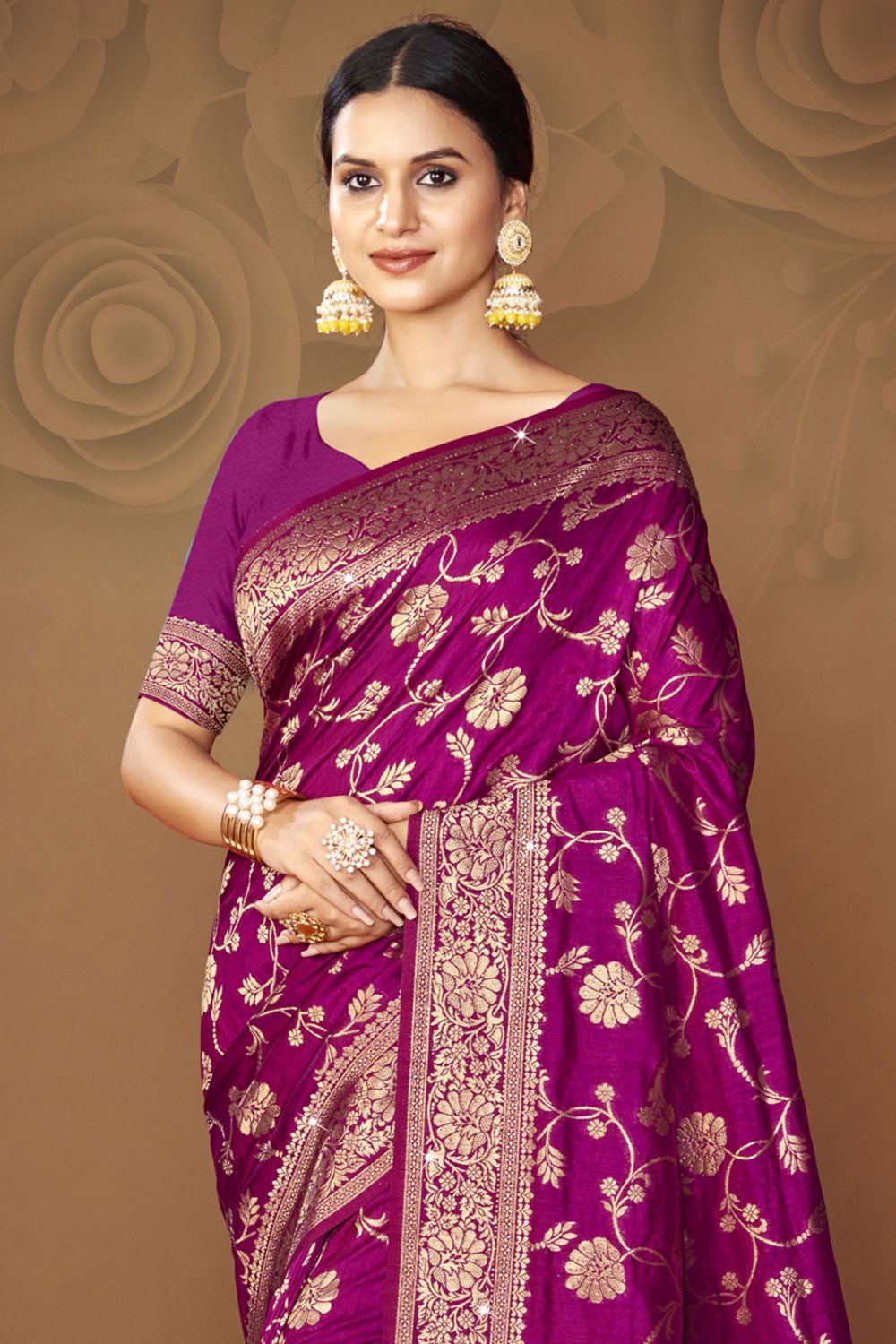 Magenta Silk Woven Work Saree