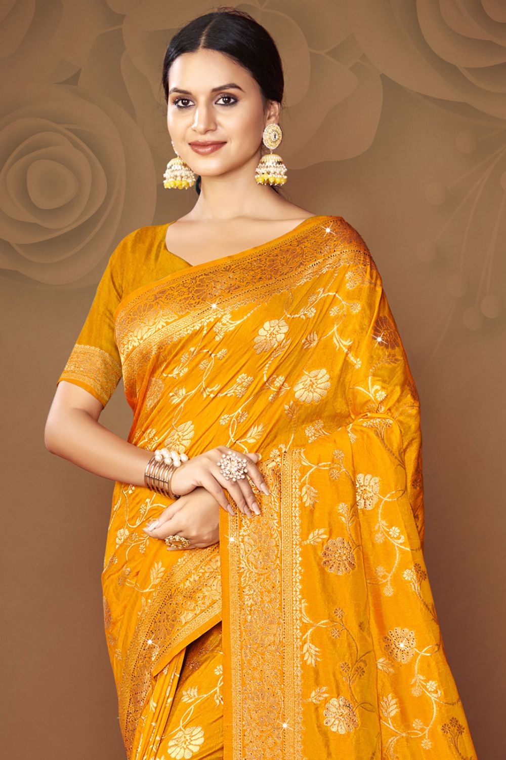 Golden Yellow Silk Woven Work Saree