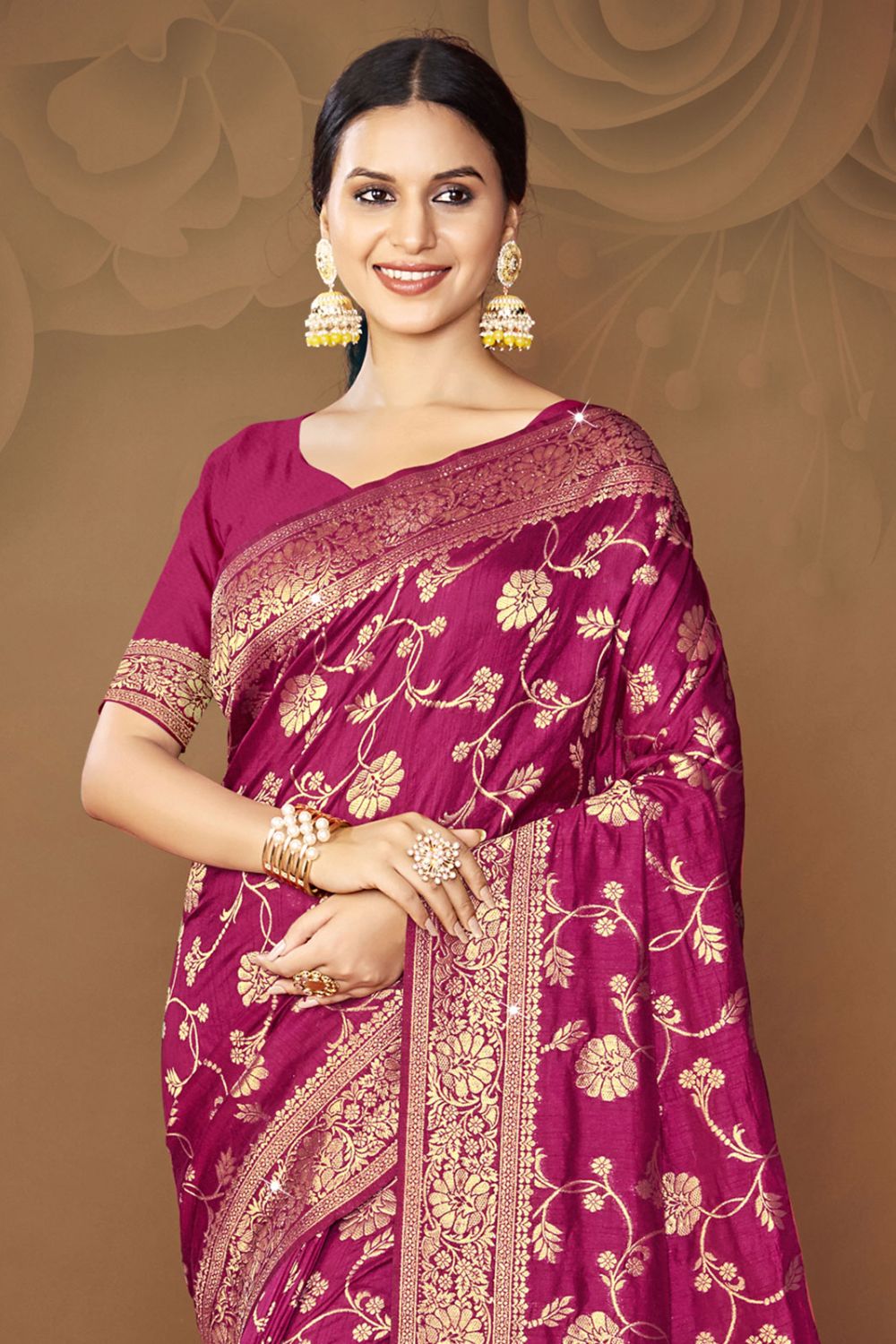 Wine Silk Woven Work Saree