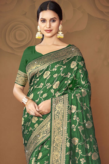 Mehendi Green Weaving Work Silk Saree