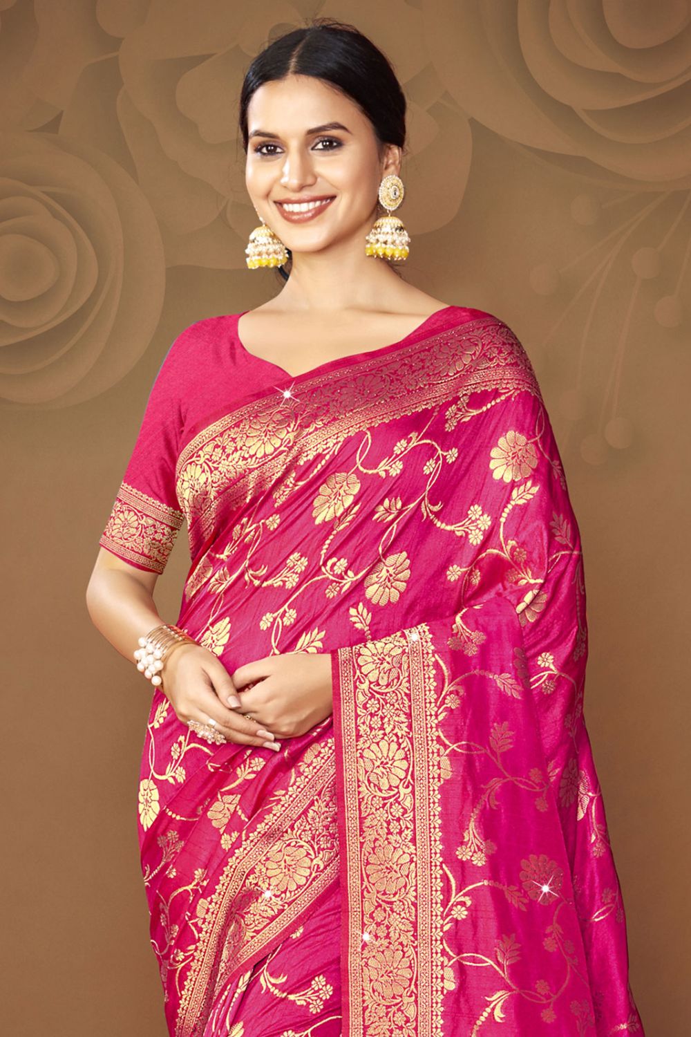 Rani Pink Silk Woven Work Saree