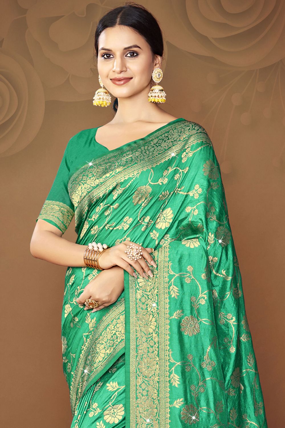 Sea Green Silk Woven Work Saree