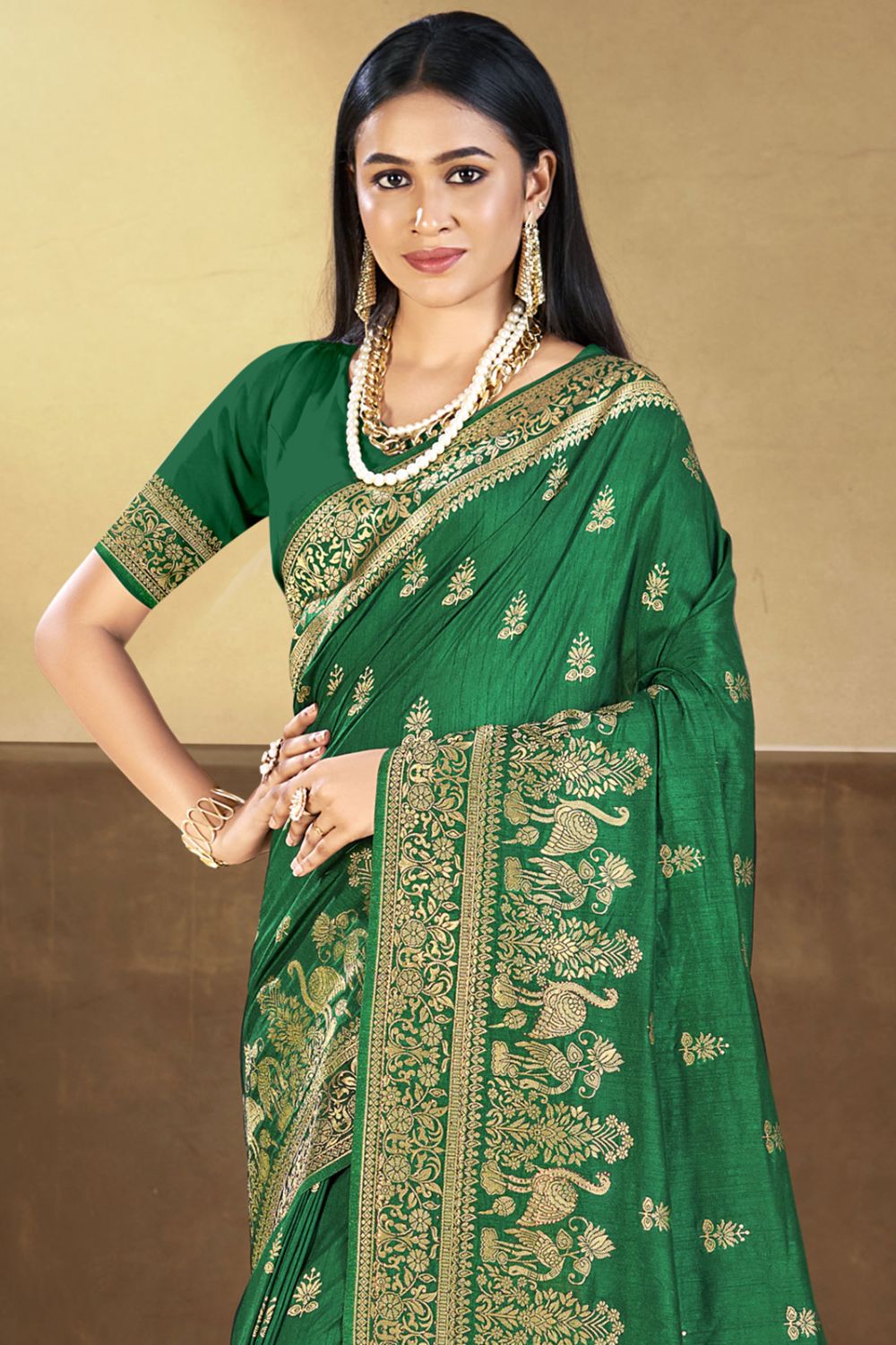 Green Silk Woven Work Saree