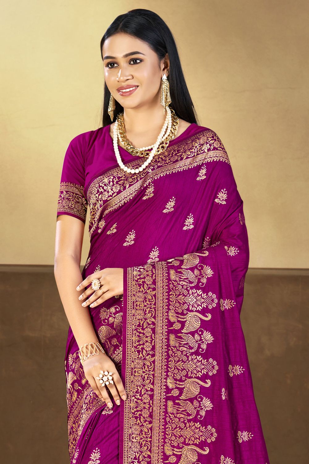 Magenta Silk Woven Work Saree