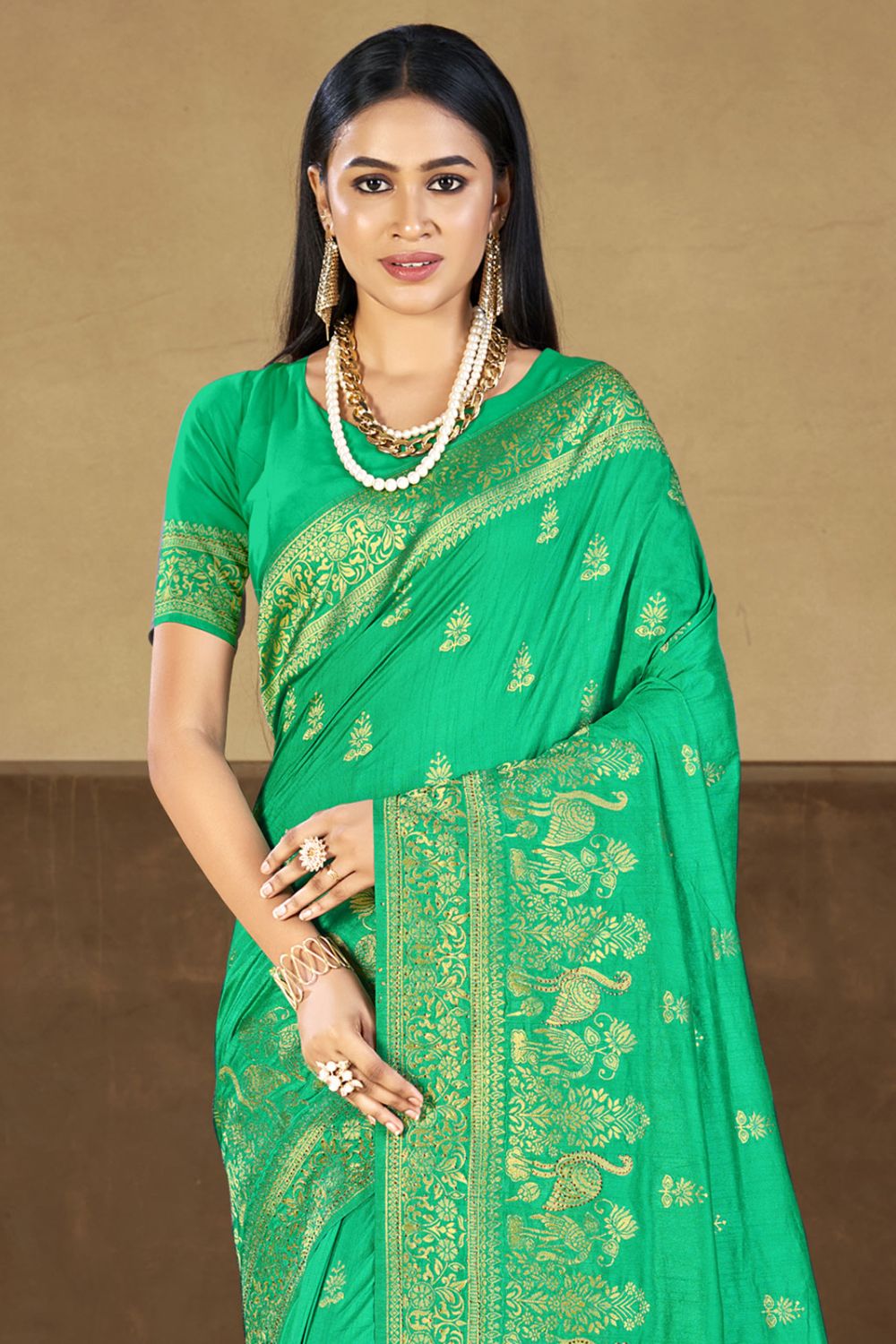 Sea Green Silk Woven Work Saree