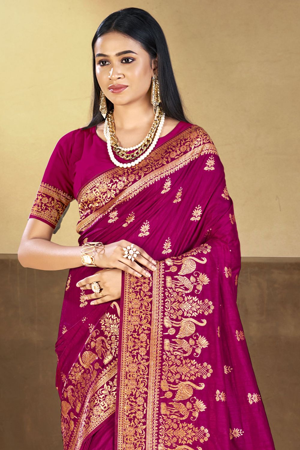 Wine Silk Woven Work Saree