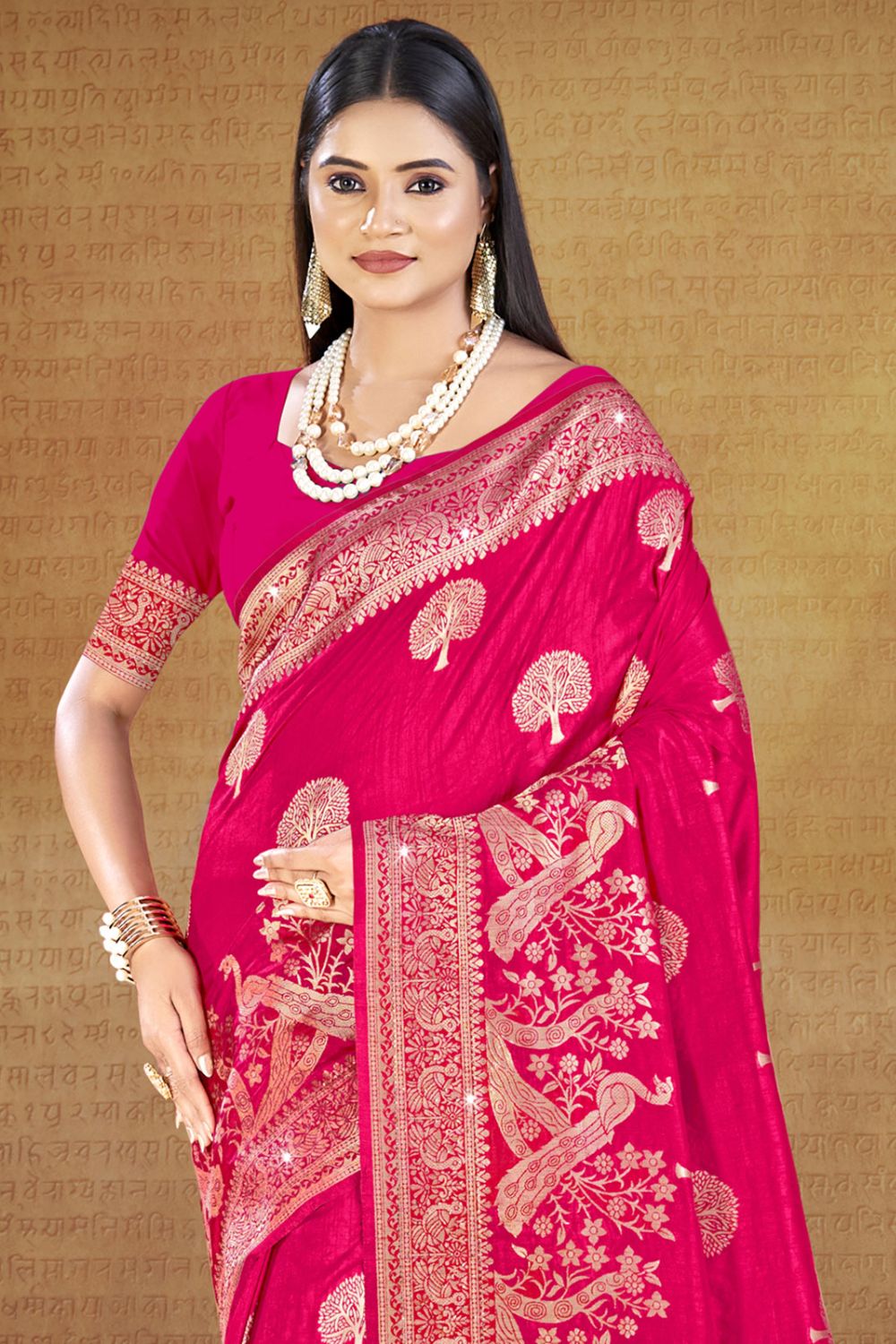 Rani Pink Silk Woven Work Saree