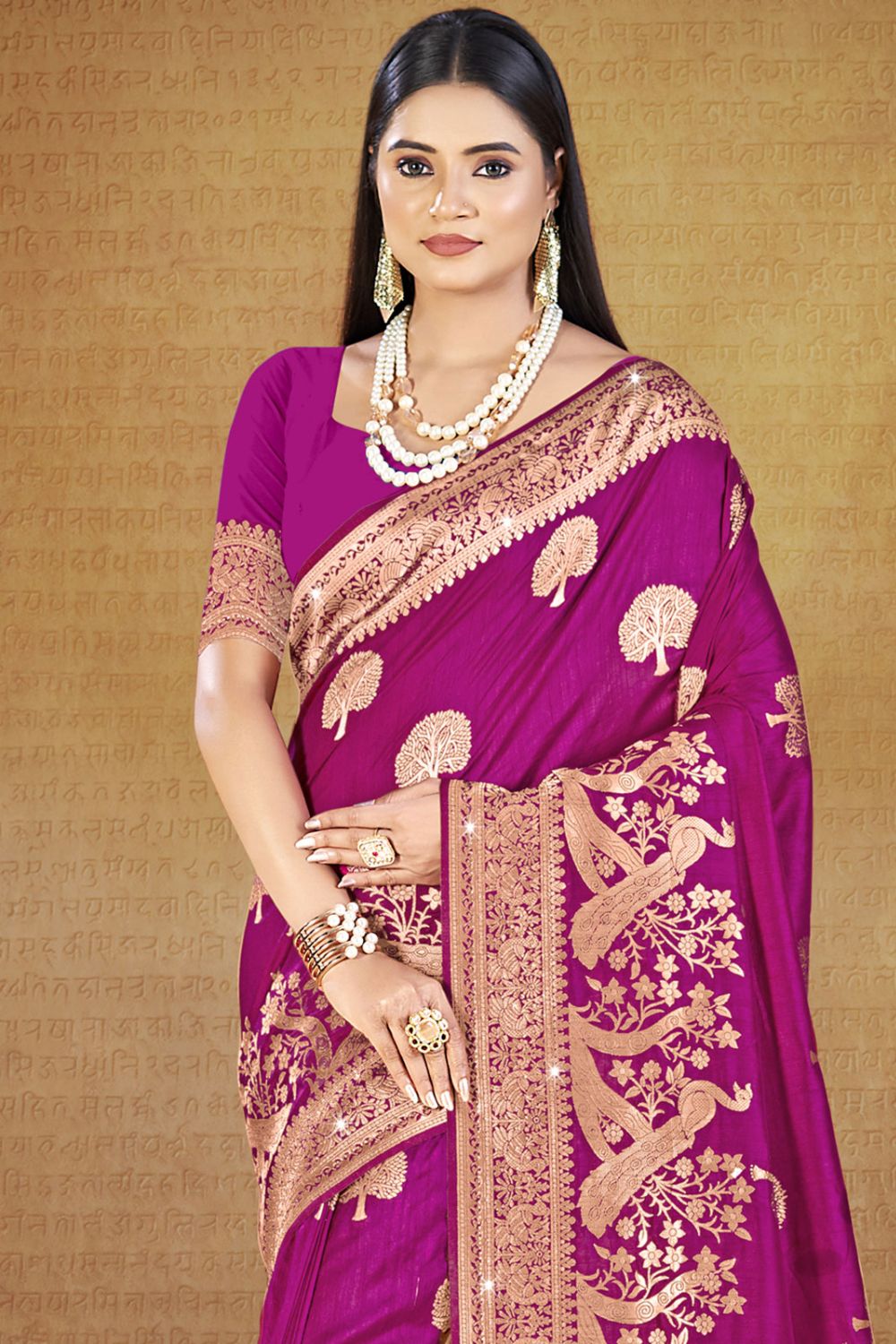 Magenta Silk Woven Work Saree