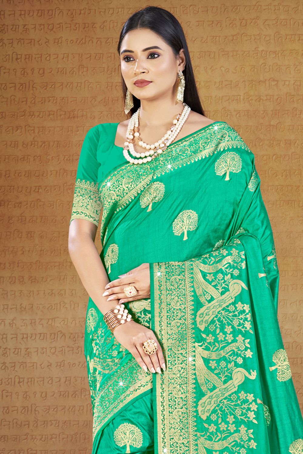 Sea Green Silk Woven Work Saree